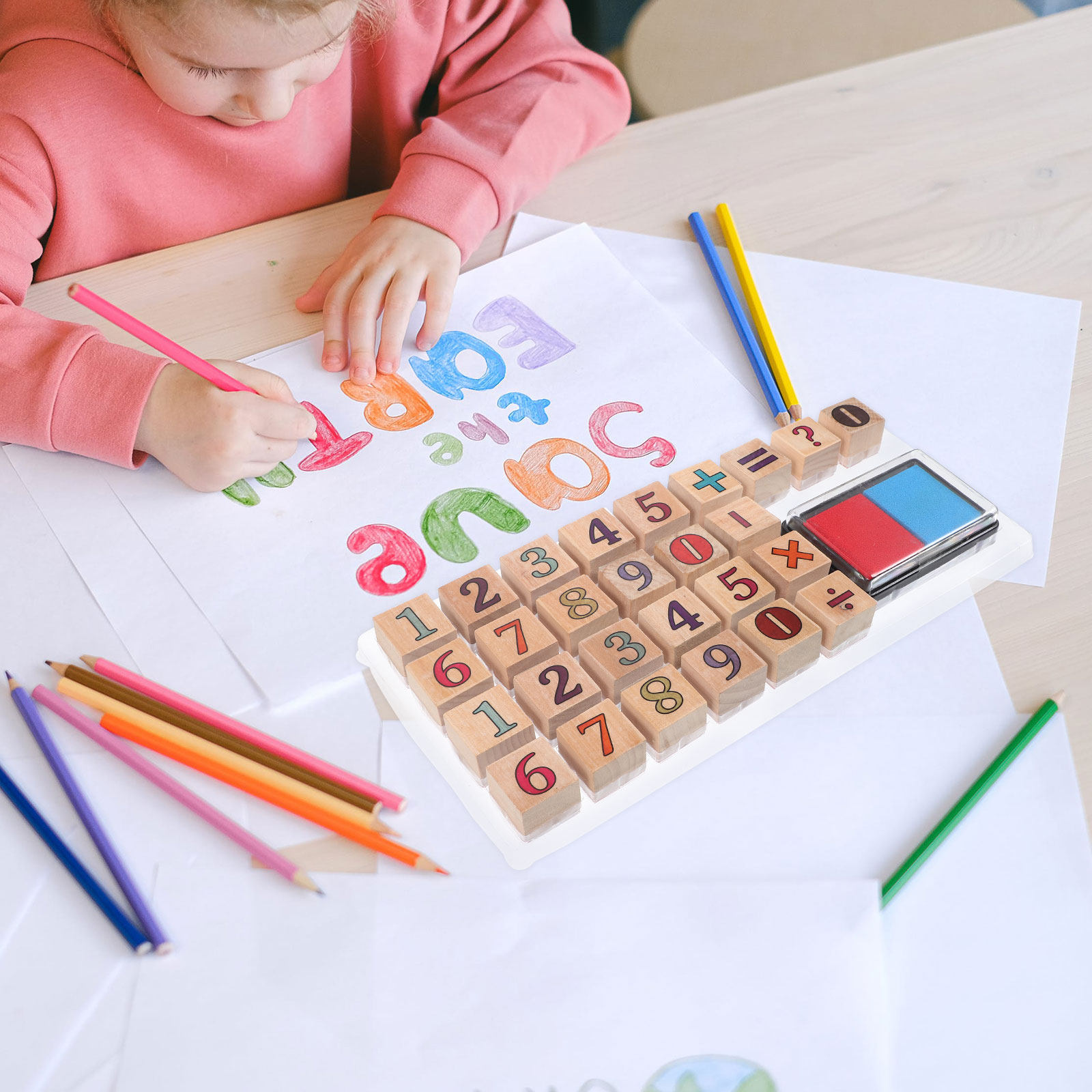 1Set Wooden Number Stampers Cr - Kids Education Number ulasan dan harga