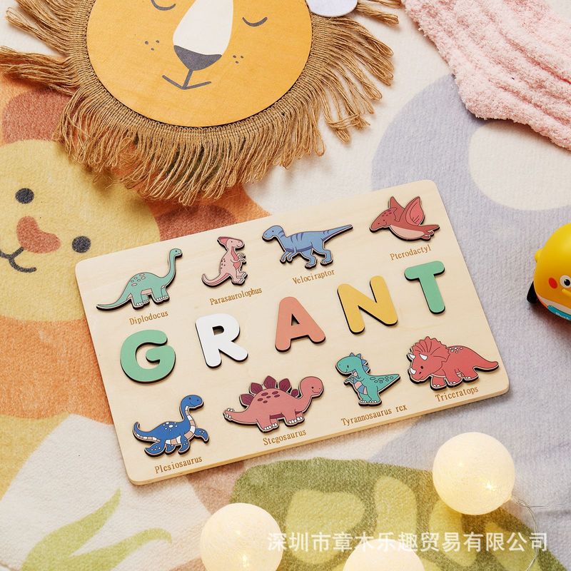 Wooden Dinosaur Name Puzzle Bo - Kids Education Name ulasan dan harga